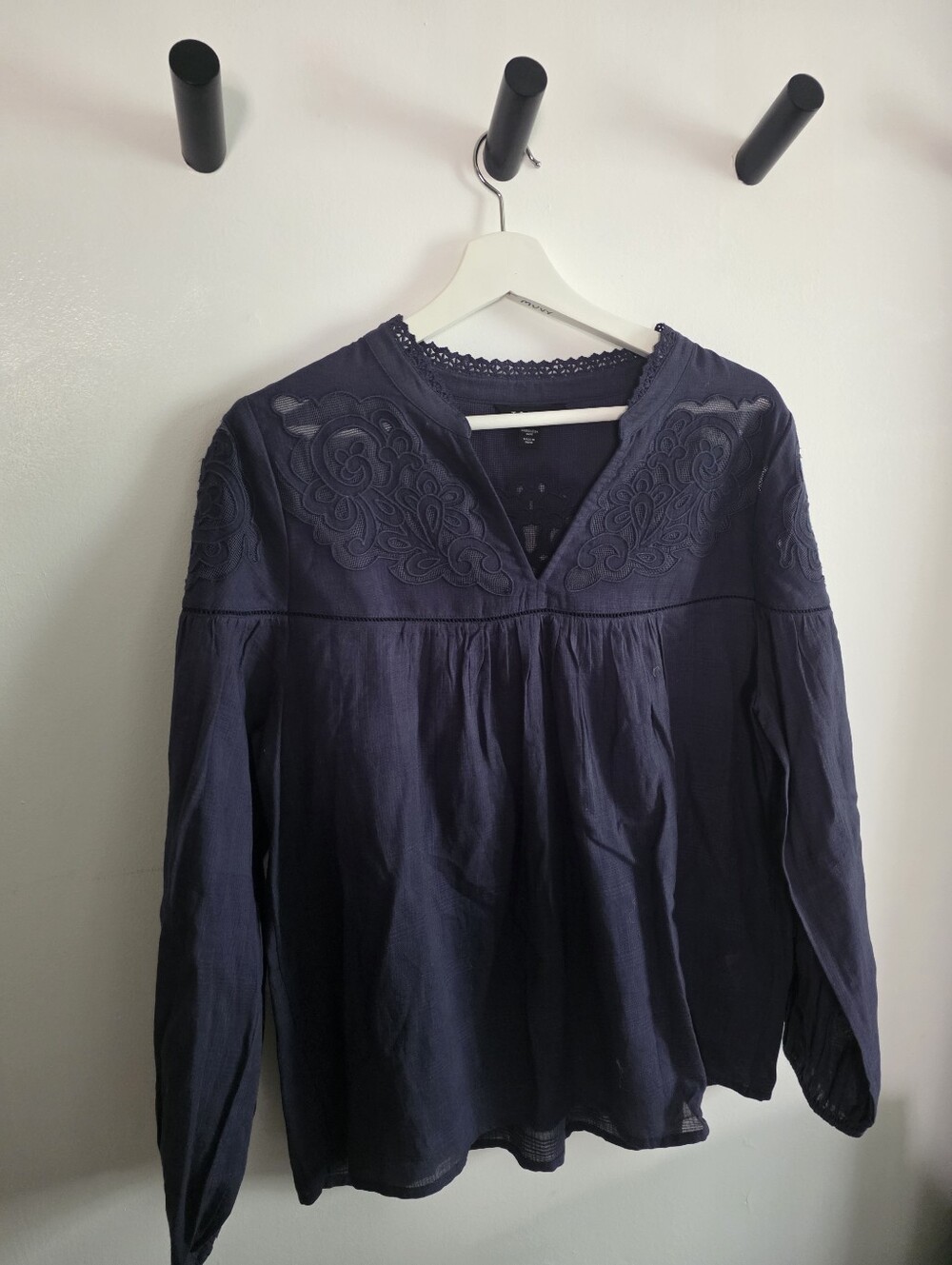 Gorgeous Tribal Navy Cutwork Peasant Blouse, Like New Soft With Lovely Styling